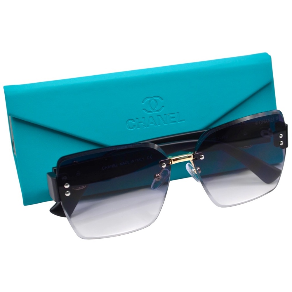 Chanel Women’s Rimless Sunglasses | Black/Purple Frame | Gray Gradient Lens - Picture 12 of 12